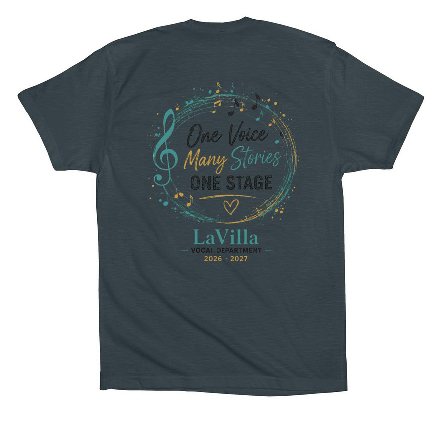 One Voice, Many Stories Tee, a Dark Grey Premium Cotton Tee (back-view)