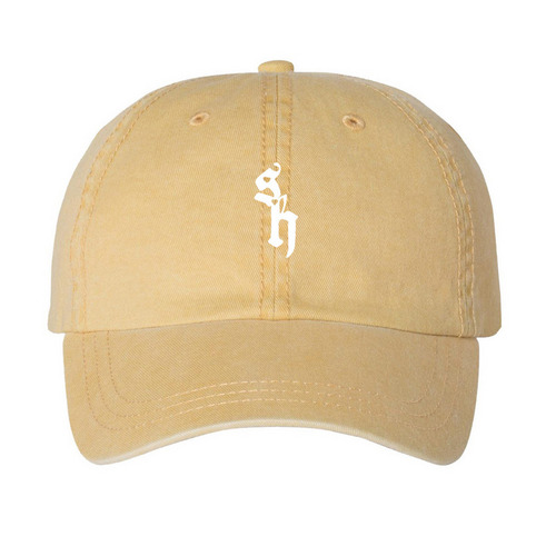 SH&nbsp;, a Mustard Printed Pigment Dye Baseball Cap