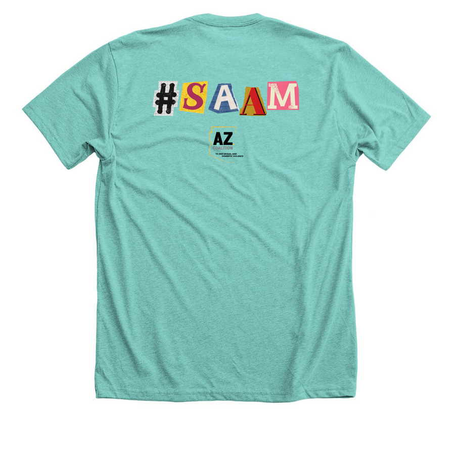 Sexual Assault Awareness Month, a Heather Sea Green Premium Unisex Tee (back-view)