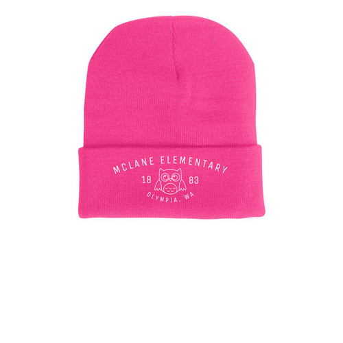 White Outline Owl- Beanies, a Neon Pink Printed Cuffed Beanie
