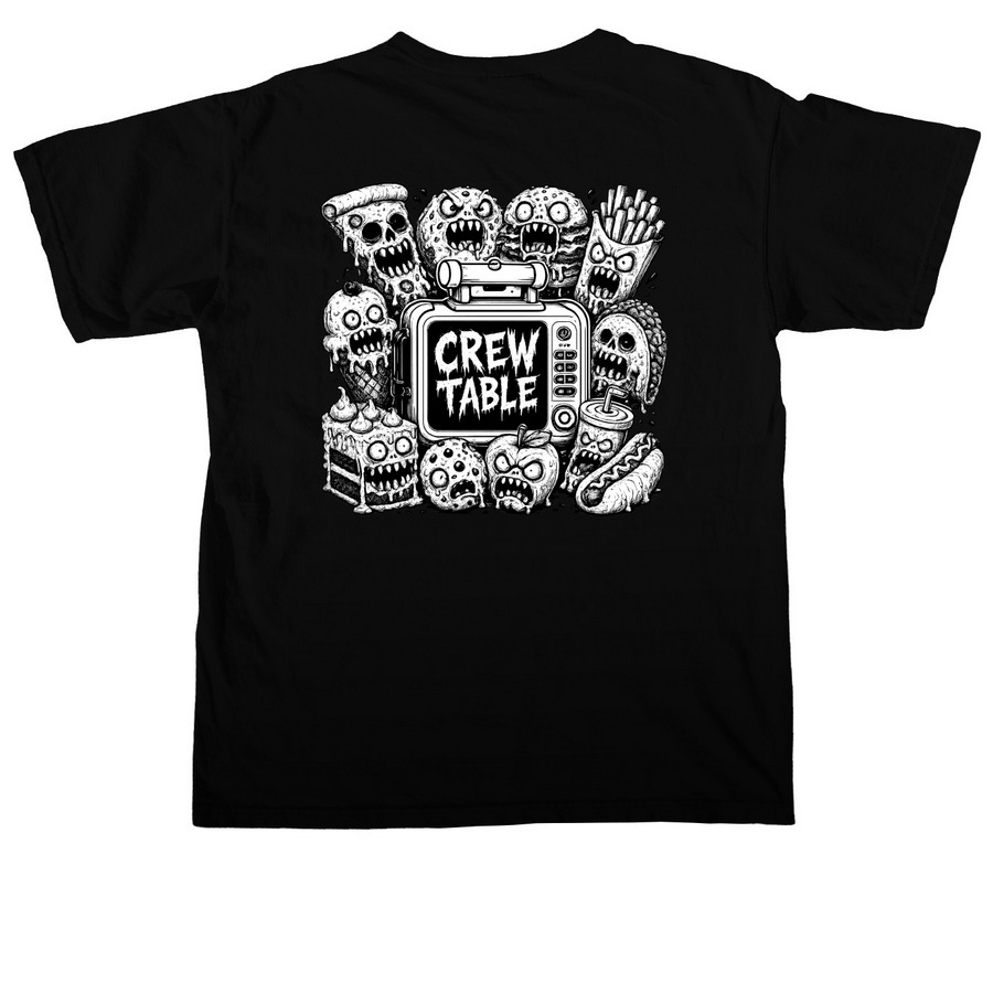 Food and Friends, a Black Comfort Colors Unisex Tee (back-view)