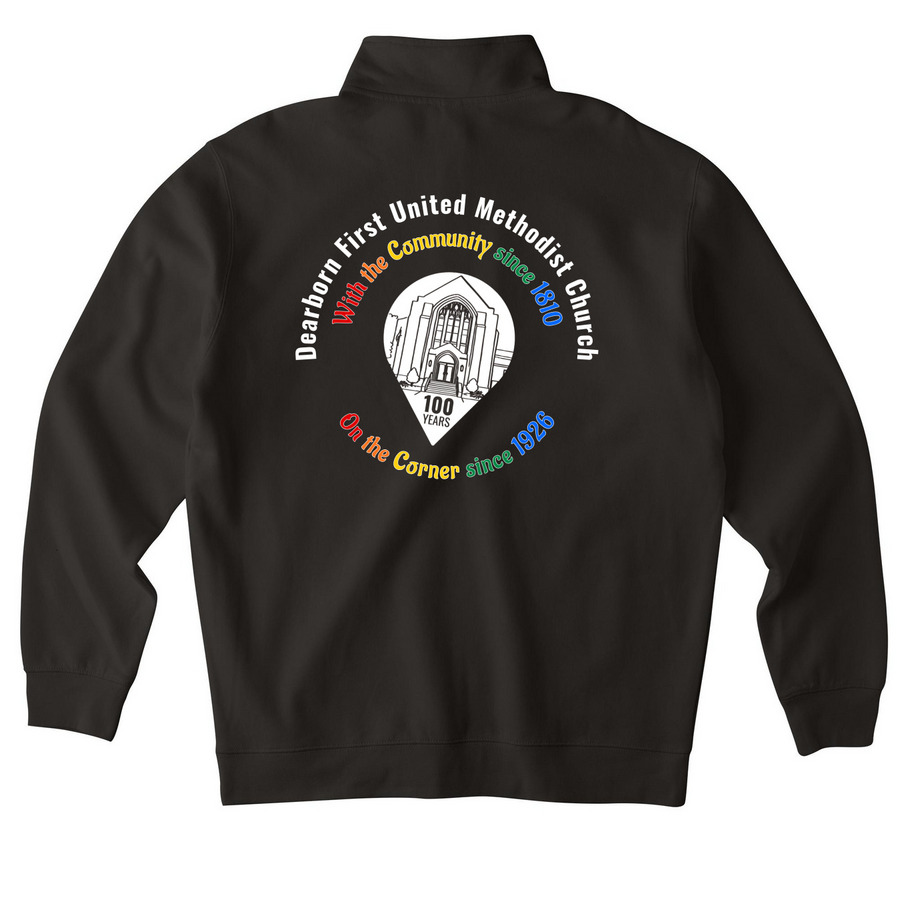 DFUMC Two Sides, a Black Midweight Quarter Zip Pullover (back-view)