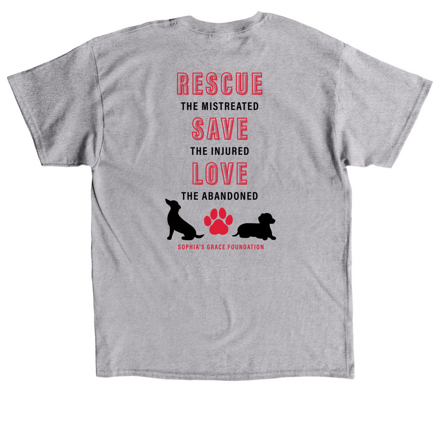 SGF- Rescue. Save. Love, a Sport Grey Classic Unisex Tee (back-view)