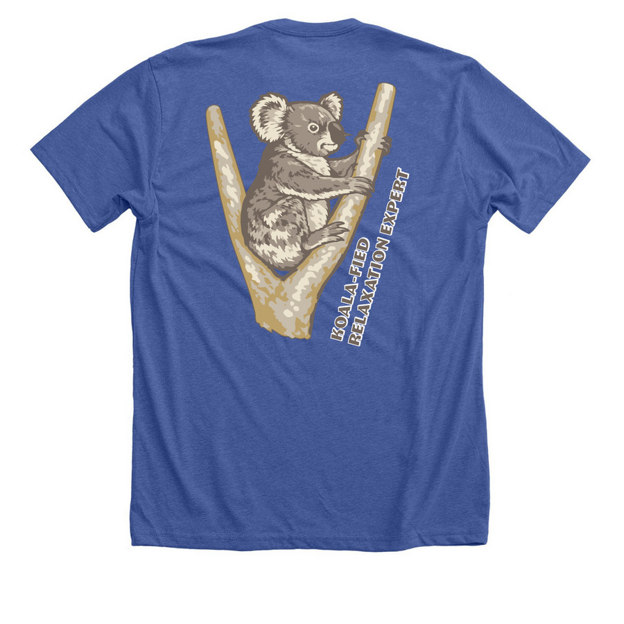 Koala-fied Relaxation Expert, a Solid True Royal Premium Unisex Tee (back-view)