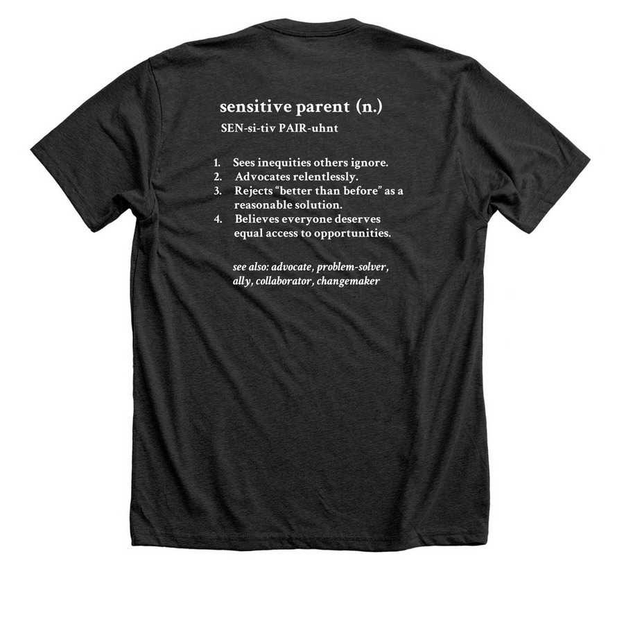 Sensitive parents., a Dark Grey Heather Premium Unisex Tee (back-view)