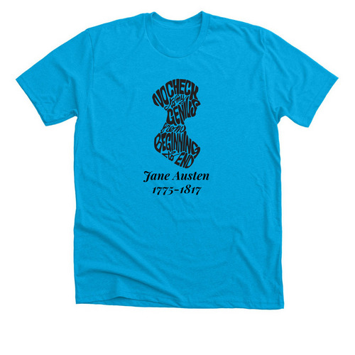 Jane Austen Calligram Dates, a Neon Blue Premium Unisex Tee