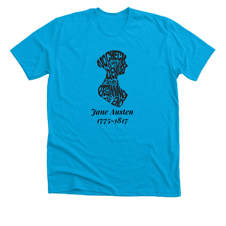 Jane Austen Calligram Dates, a Neon Blue Premium Unisex Tee