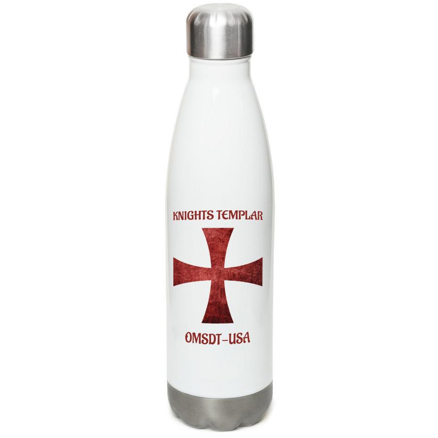 OMSDT-USA Stainless Steel Water Bottle, a White Stainless Steel Water Bottle (back-view)
