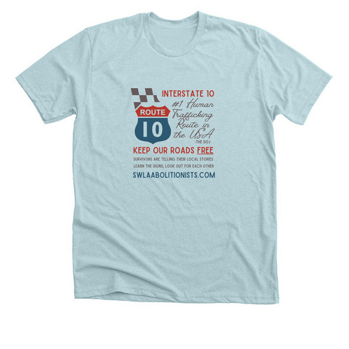 I-10 Trafficking Shirt, a Heather Ice Blue Premium Unisex Tee