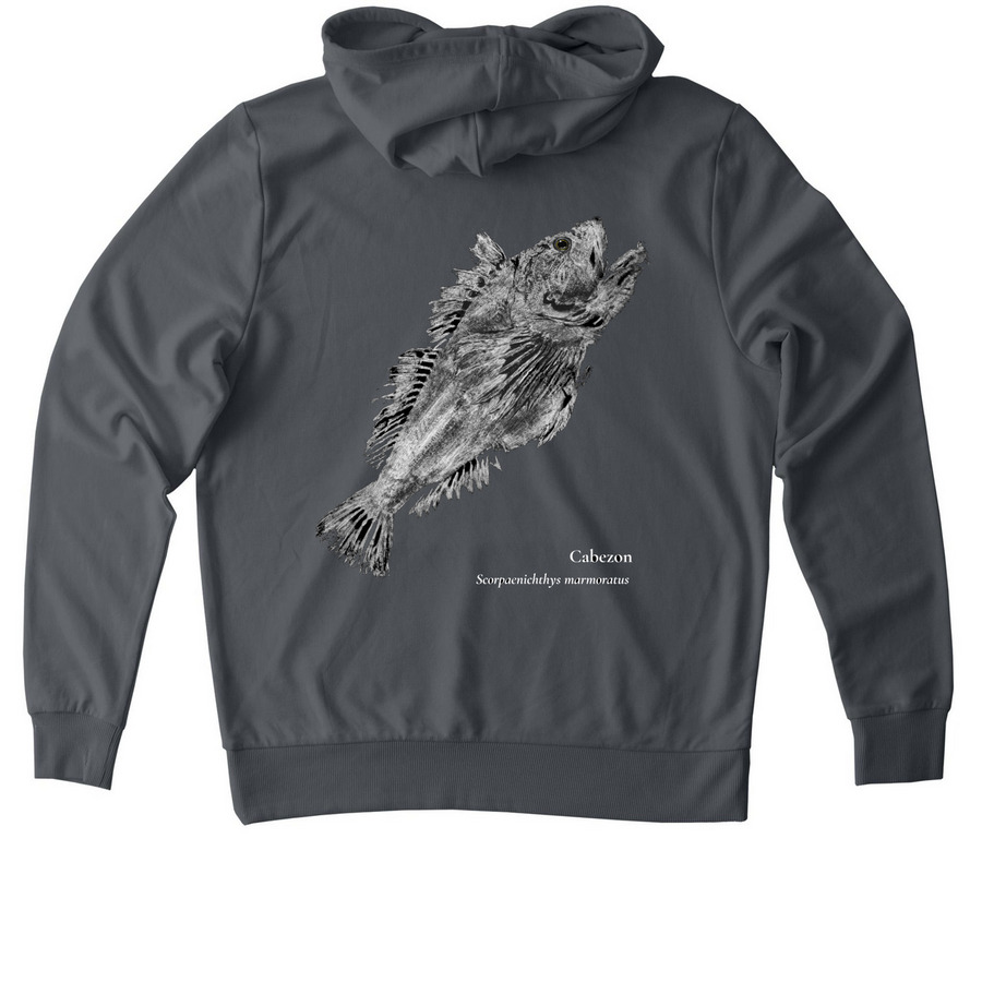 Cabezon gyotaku sweaters&nbsp;, a Terrain Grey Allmade Organic French Terry Pullover Hoodie (back-view)