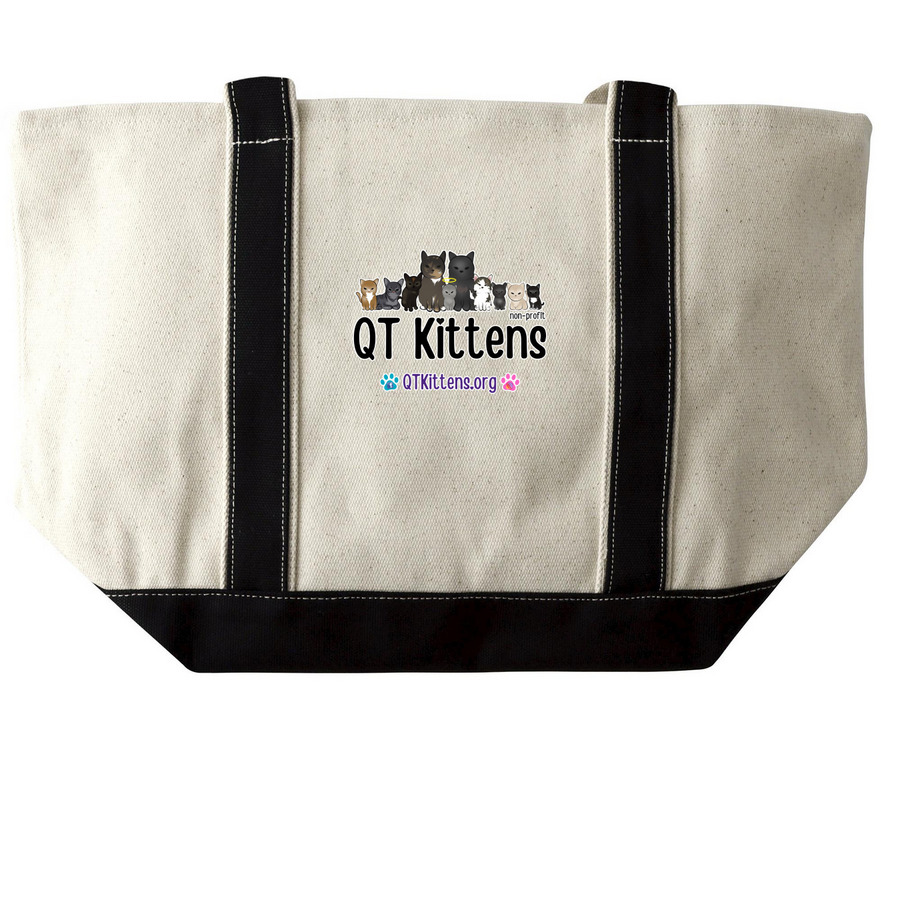 Buy A Tote Bag. &nbsp;Send a QT Kitten to College!, a Natural/Black Large Two-Tone Canvas Tote Bag (back-view)