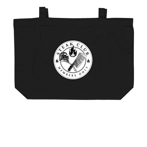 Steak Club Shopping Tote, a Black Large Organic Cotton Tote Bag