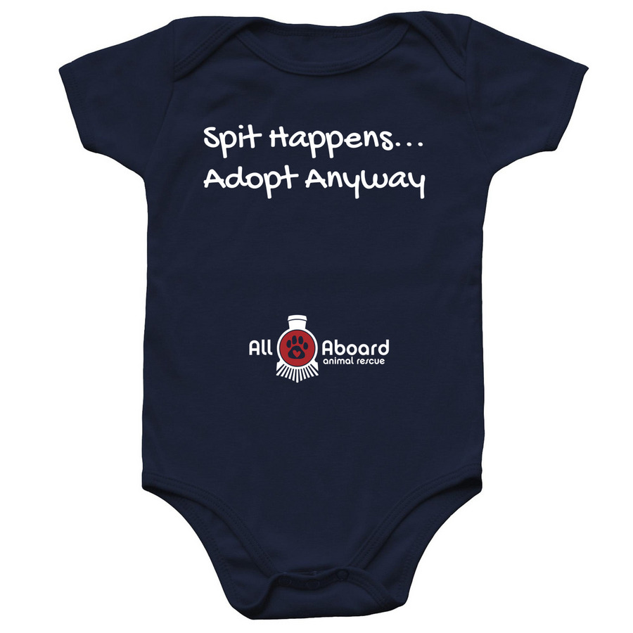 Spit Happens....Adopt Anyway! - dark designs, a Navy Infant Onesie