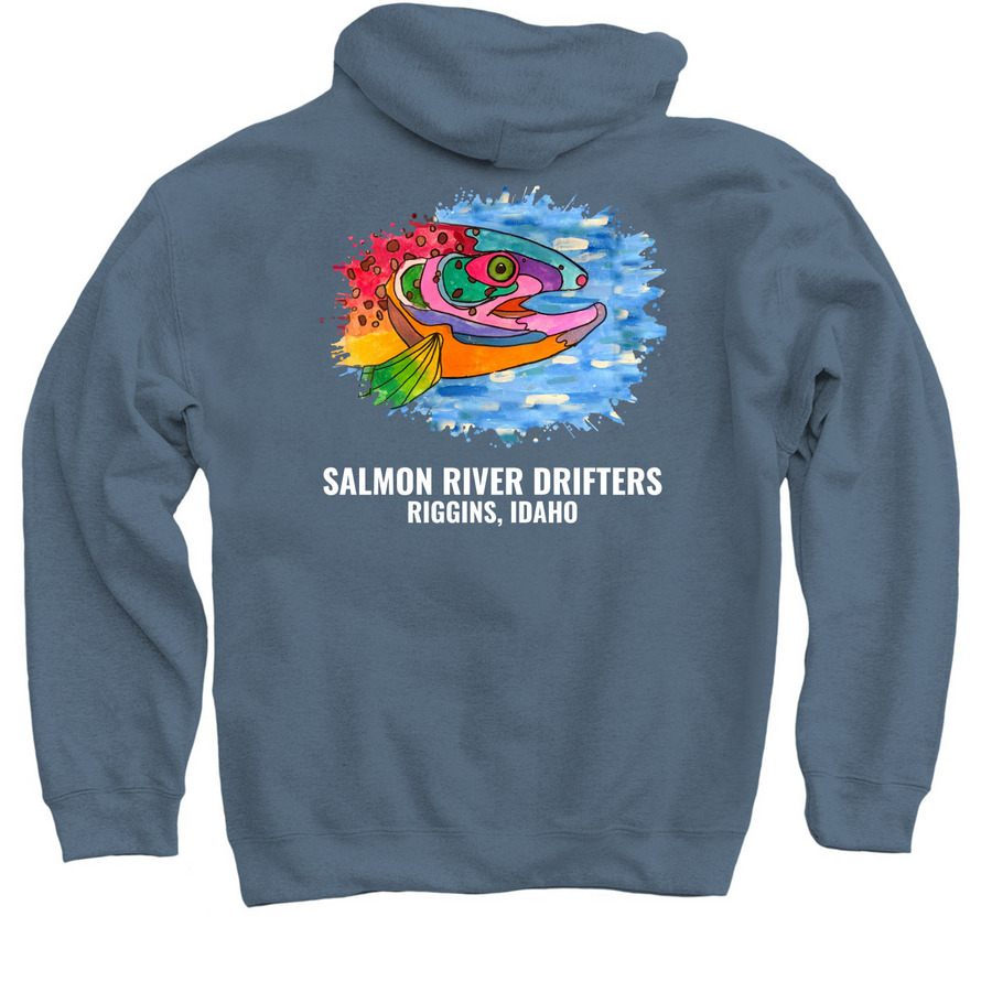 SRD "Fish Splash & River" Shirt & Sweatshirt, a Indigo Pullover Hoodie (back-view)