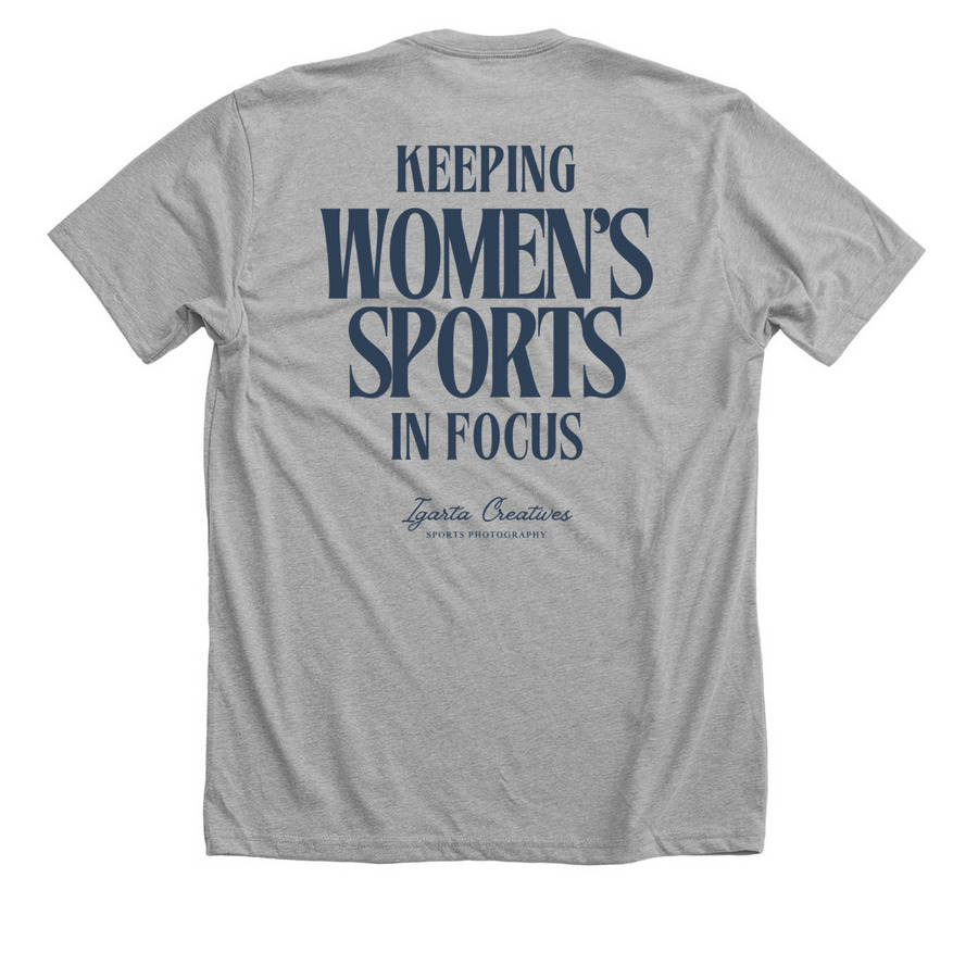 Keeping Women's Sports in Focus Drop Two, a Athletic Heather Premium Unisex Tee (back-view)
