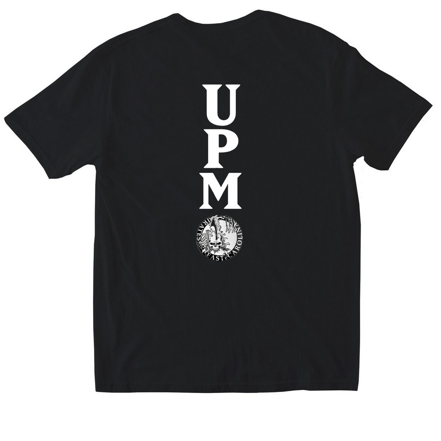 Irate UPM ?Universe Point Mentality? Merch, a Black Softstyle Cotton Tee (back-view)