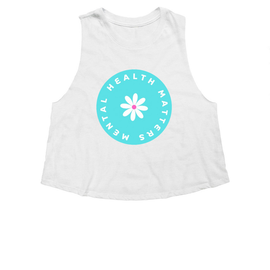 Mental Health Matters, a Solid White Blend Women's Cropped Racerback Tank