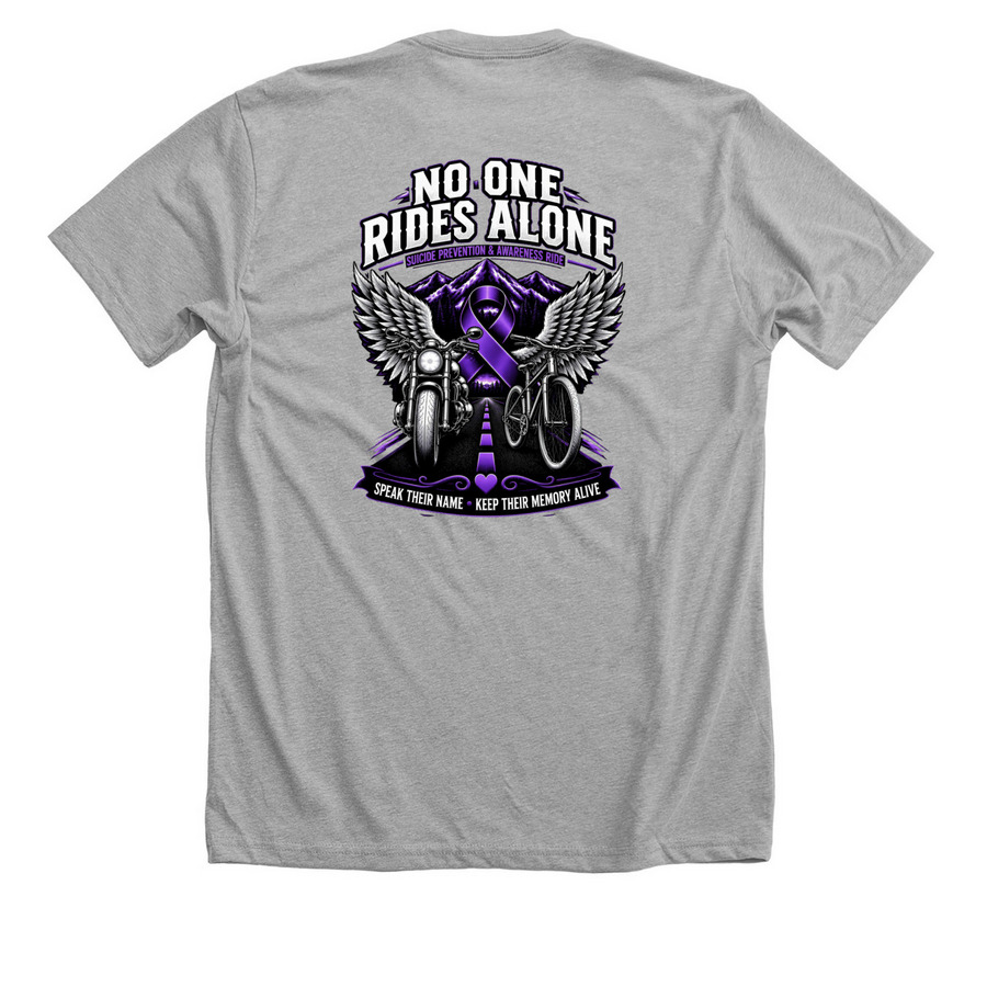 No One Rides Alone&nbsp;, a Athletic Heather Premium Unisex Tee (back-view)