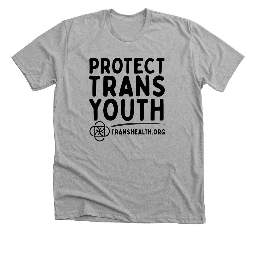Protect Trans Youth- Black logo, a Athletic Heather Premium Unisex Tee