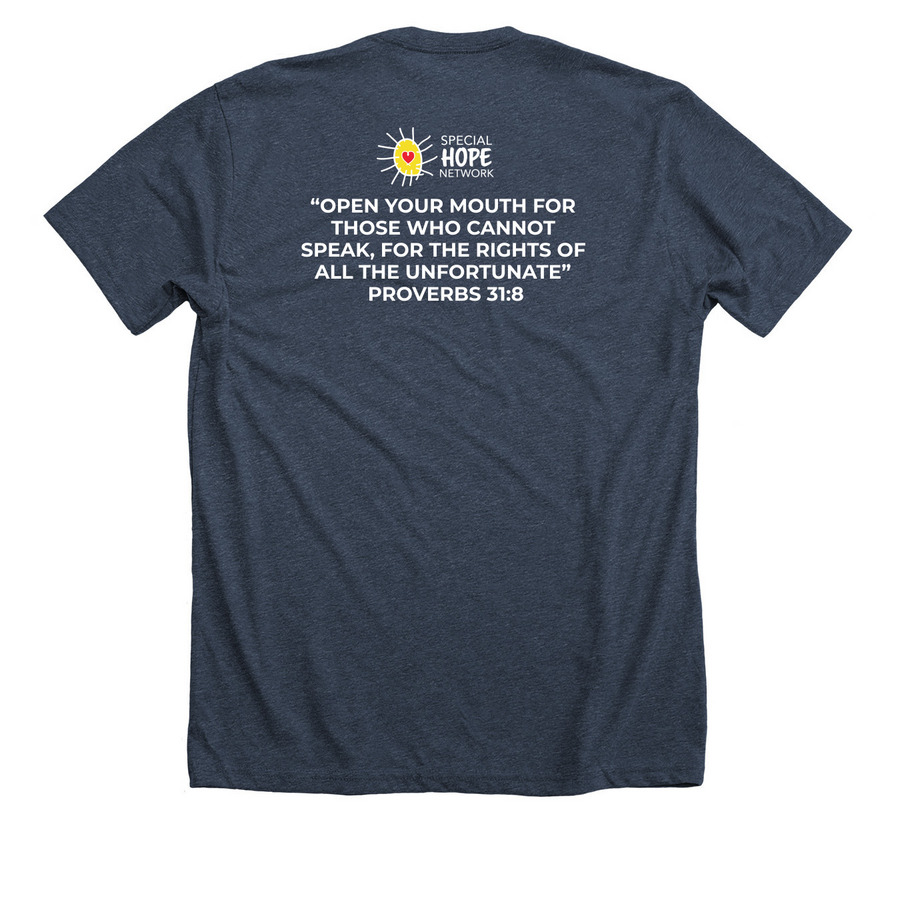 Special Hope Network, a Heather Midnight Navy Premium Unisex Tee (back-view)