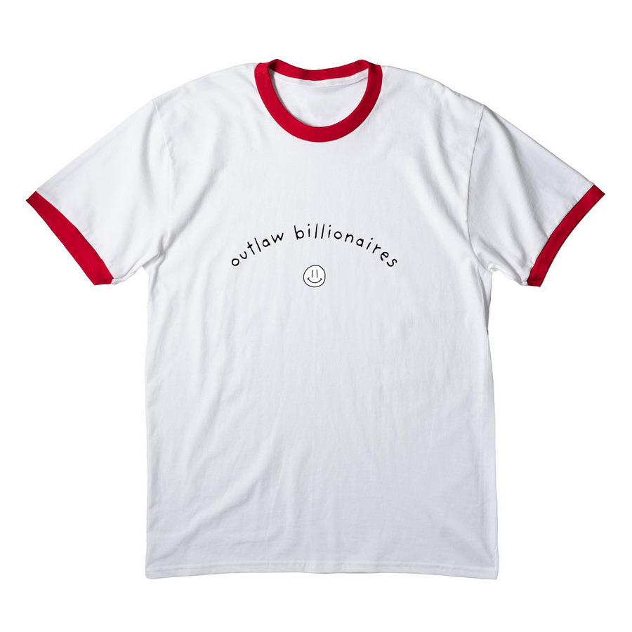 outlaw billionaires ?, a White/ Red Cotton Ringer Tee