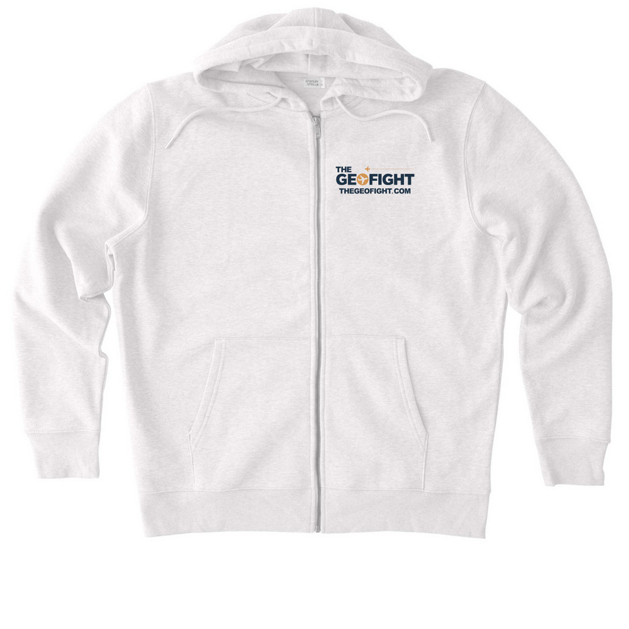 The Geofight Zip Up Hoodies, a Cool Heather Grey Stanley/Stella Unisex Cultivator 2.0 Zip Up Hoodie
