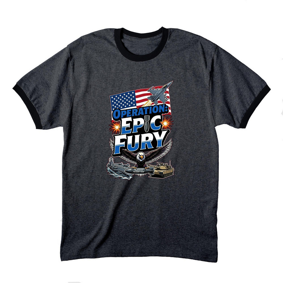 Epic Fury!, a Dark Heather Grey/ Jet Black Cotton Ringer Tee