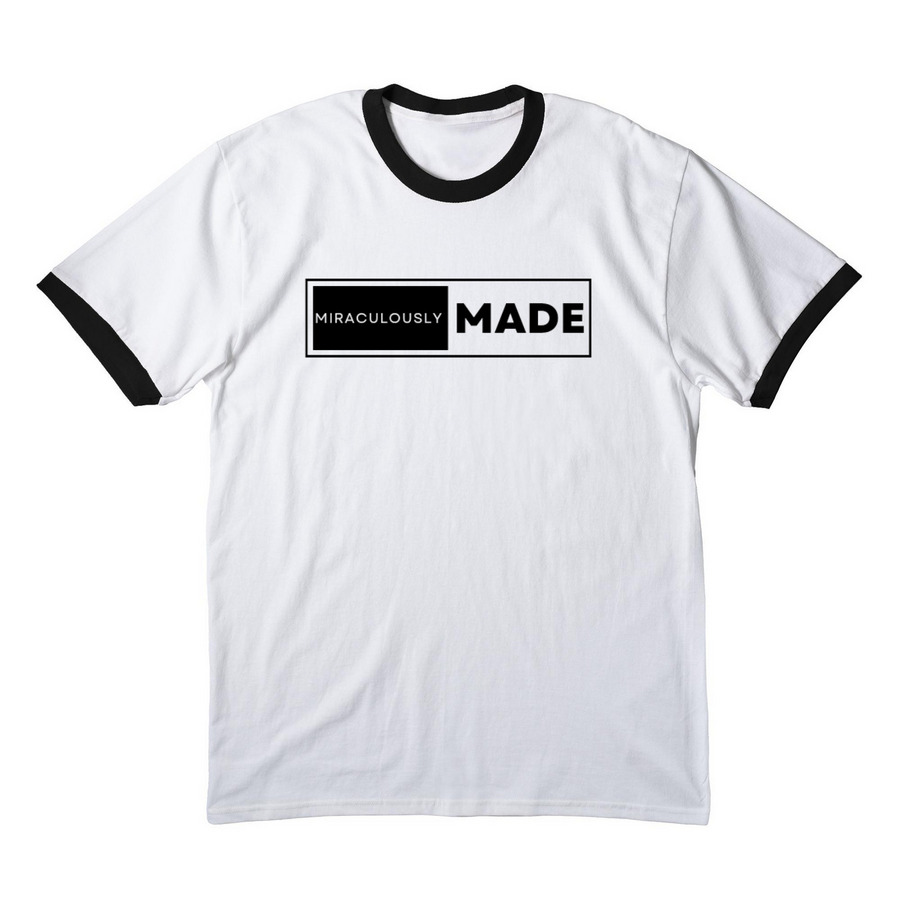 Miraculously|Made, a White/ Jet Black Cotton Ringer Tee