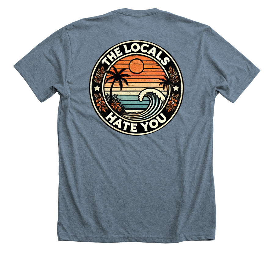 The Locals, a Heather Slate Premium Unisex Tee (back-view)
