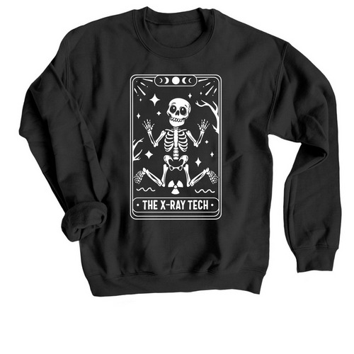 Rad Tech Tarot Card, a Black Crewneck Sweatshirt
