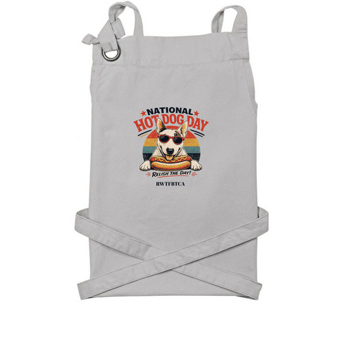 Hot Dog Day Apron, a Silver Cotton Canvas Pocket Apron