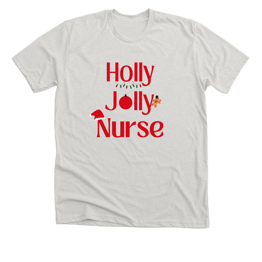 Holly Jolly Nurse Shirt, a Heather Cement Premium Unisex Tee
