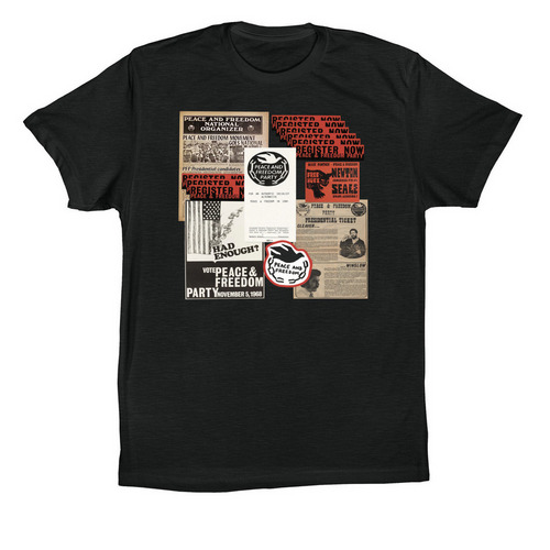 Peace and Freedom Party History Collage Top, a Vintage Black Premium Cotton Tee