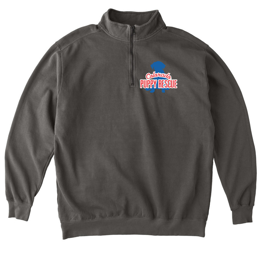 Colorado Puppy Rescue Quarter Zip, a Pepper Comfort Colors Quarter Zip Pullover