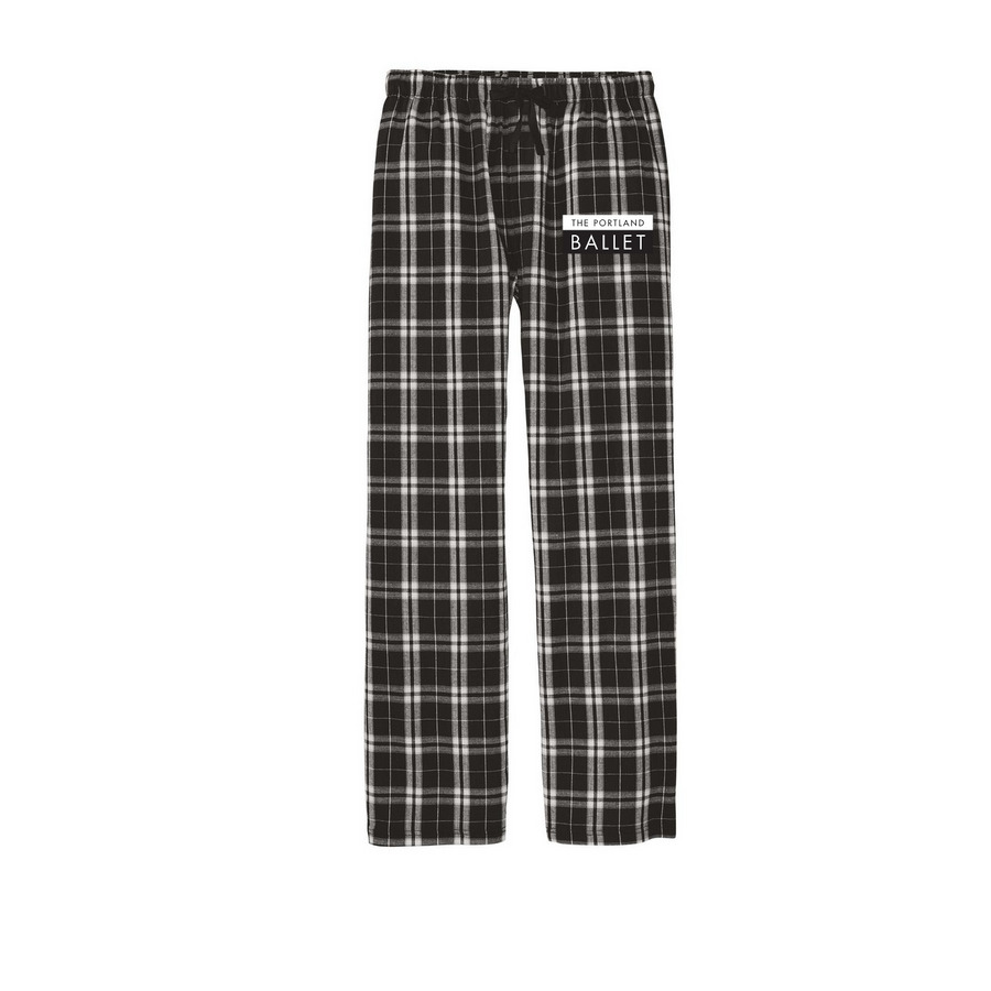 The Portland Ballet Logo Pants, a Black Flannel Pajama Pant