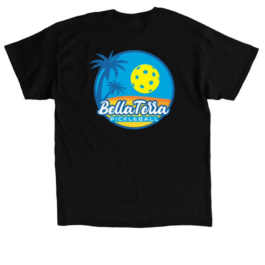 Bella Terra Pickleball Shirts, a Black Classic Unisex Tee (back-view)