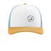 Benana Support Team Hat, a White/ Columbia Blue/ Yellow Printed Snapback Trucker Cap