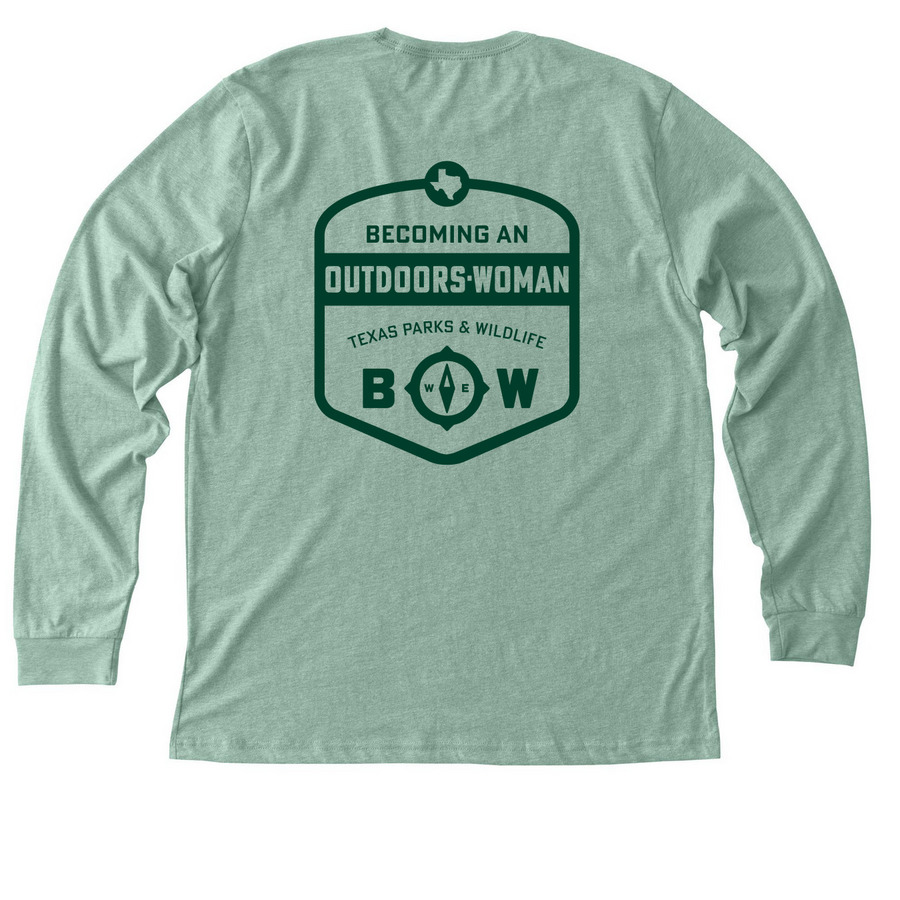 Texas BOW Logo, a Heather Dusty Blue Premium Long Sleeve Tee (back-view)