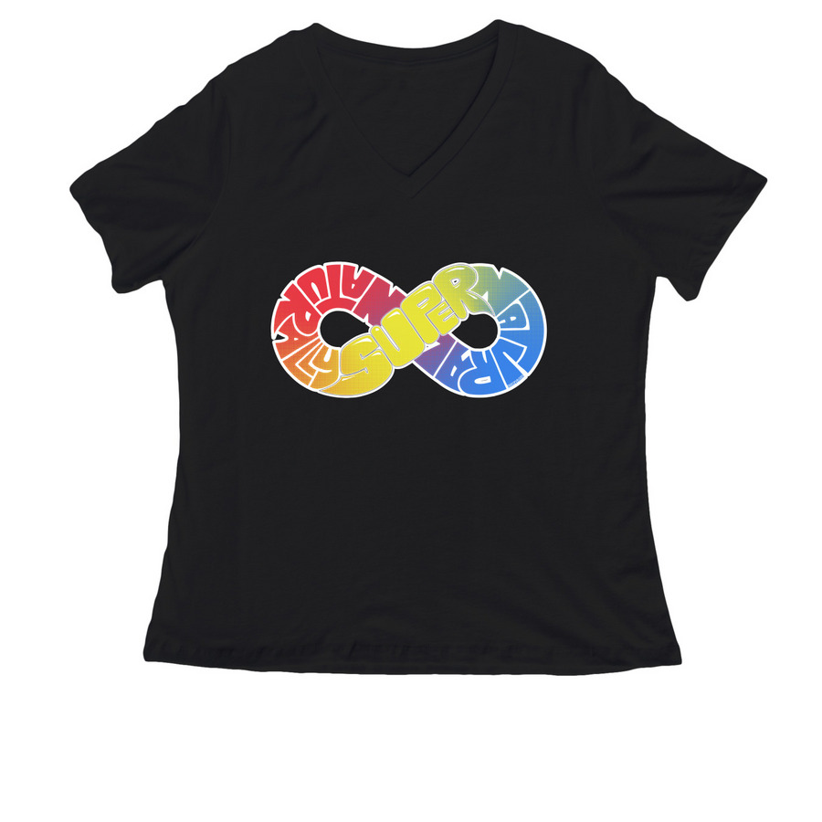 Naturally SuperNatural (White), a Black Women's Relaxed V-Neck Tee