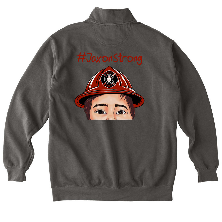 #JaxonStrong, a Pepper Comfort Colors Quarter Zip Pullover (back-view)