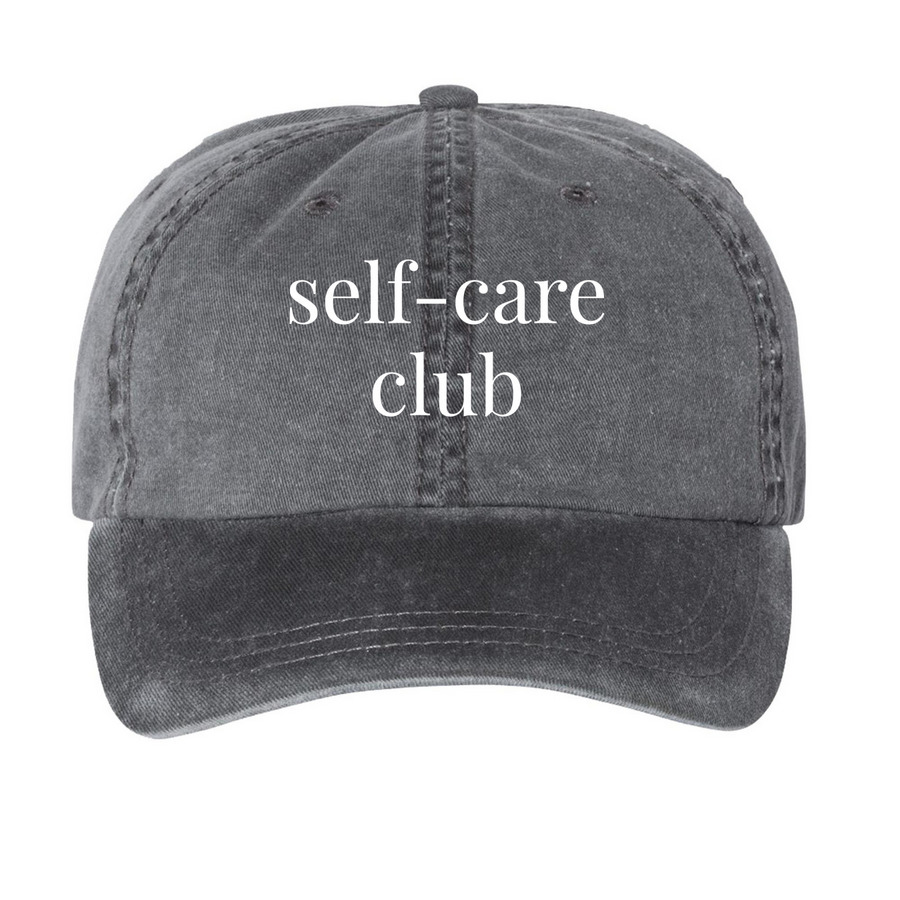 self-care club, a Black Printed Pigment Dye Baseball Cap