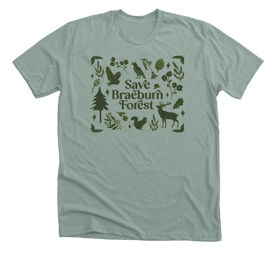 Save Braeburn Forest (Dark Green Forest), a Heather Sage Premium Unisex Tee