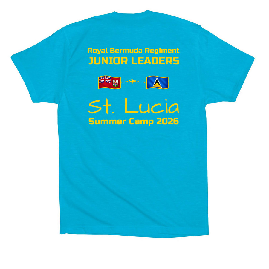 RBR JL'S ST. LUCIA SUMMER CAMP T-SHIRT&nbsp;, a Turquoise Premium Cotton Tee (back-view)