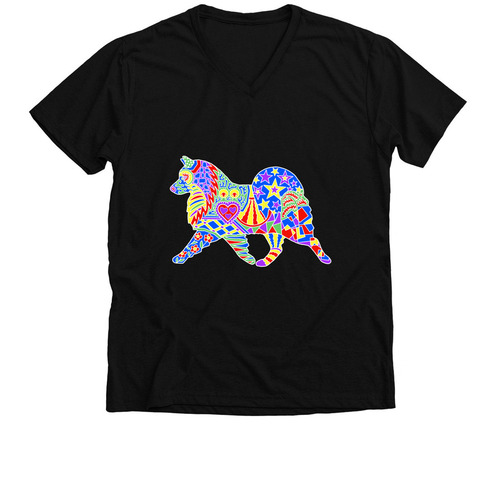 Pacific NW Herding Club Zentangle Samoyed, a Solid Black Blend Premium V-Neck Tee