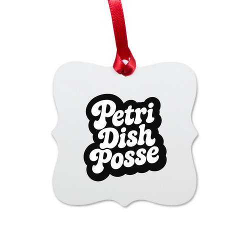 Petri Dish Posse Ornament, a White Aluminum Square Ornament