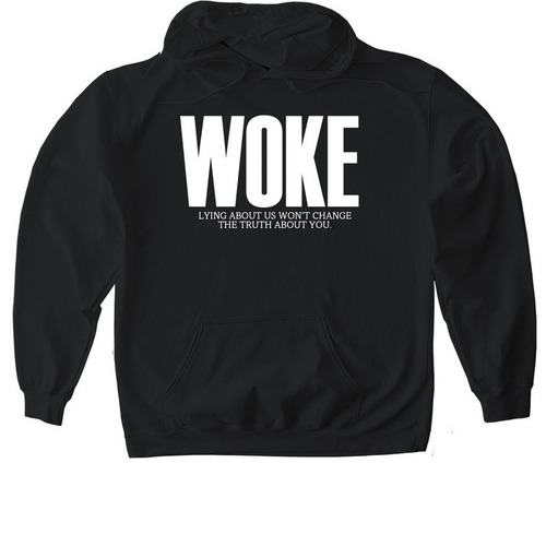 WOKE- Bold letters v2, a Black Gildan Softstyle Pullover Hoodie