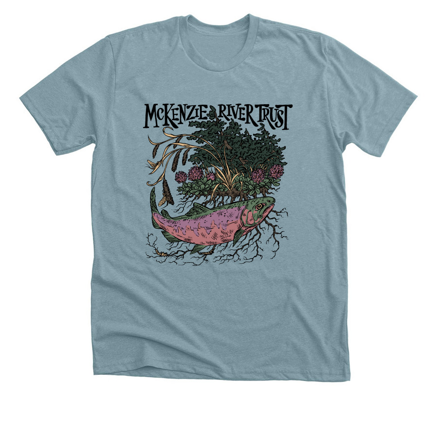 Save our Salmon Tee, a Heather Blue Lagoon Premium Unisex Tee