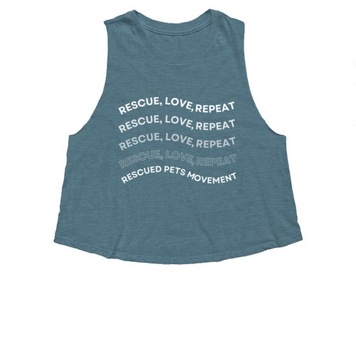 Rescue, Love, Repeat, a Heather Deep Teal Women's Cropped Racerback Tank