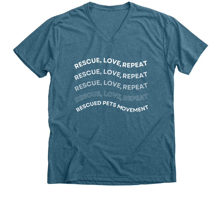 Rescue, Love, Repeat, a Heather Deep Teal Premium V-Neck Tee