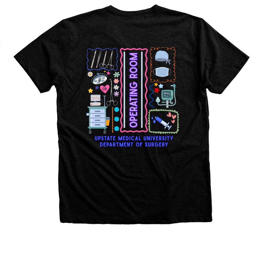 OR- Surgery, a Black Heather Premium Unisex Tee (back-view)